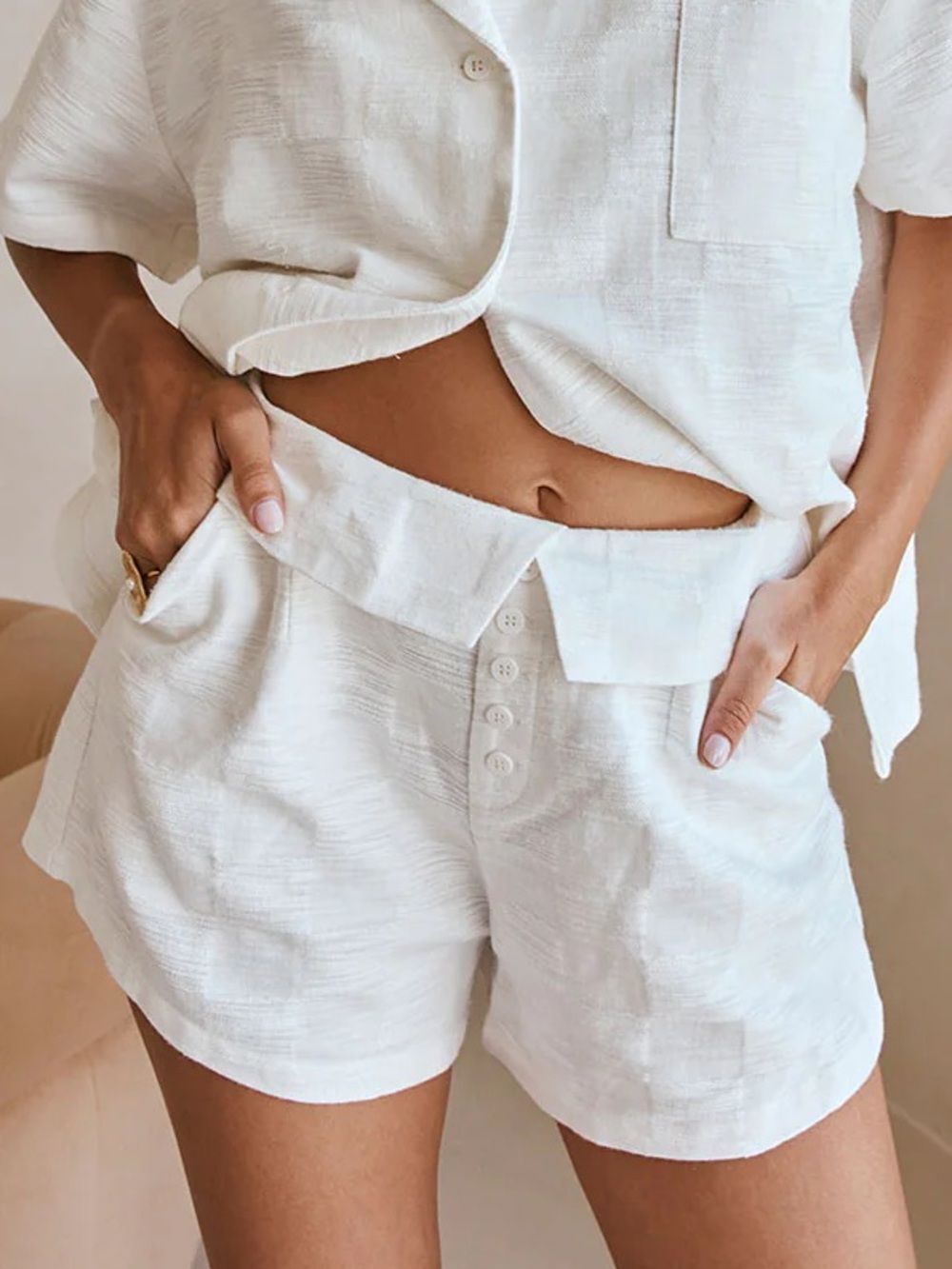 SABO Cena Shorts White Foldover High Waisted Linen Blend Resort NWT S - Picture 3 of 5